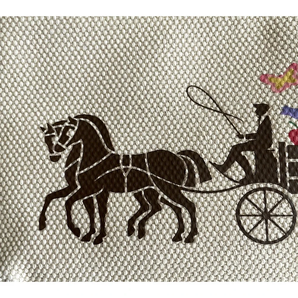 COACH C8725 Large Wristlet 19 Natural Canvas Dreamy Veggie Horse Carriage Clutch